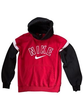 Nike Red Pullover Fleece Hoodie with Black Sleeves Men’s Size XL